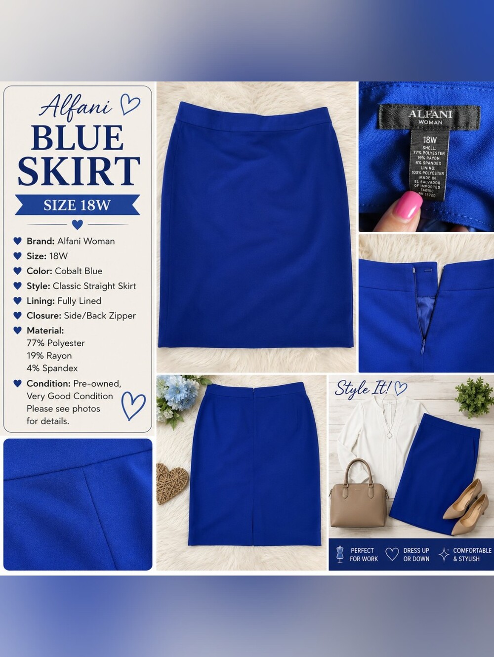 💙Alfani Blue Skirt Women’s 18W Cobalt Blue Stretch Lined Skirt